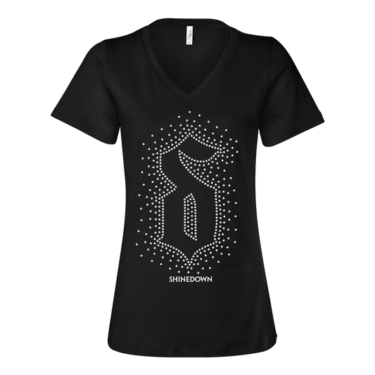 Rhinestone V-neck Women's Logo T-shirt